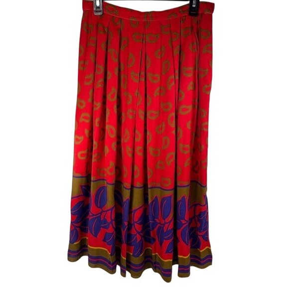 VTG Janet Maffei Pleated Midi Skirt Lightweight Bold Paisley Maximalist 14 - Picture 12 of 12